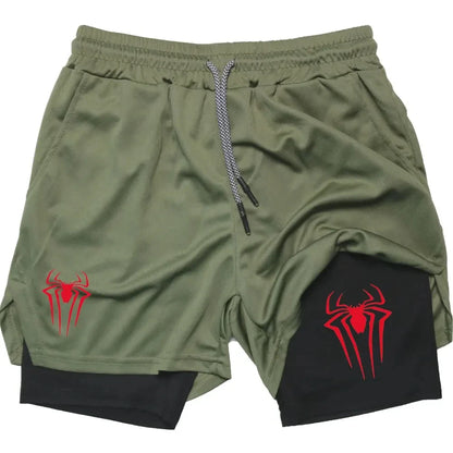 Y2K Performance Shorts Men – Spider Printed, Gym Casual Sports, Compression Shorts, Workout, Running, Mesh 2-in-1 Sport Shorts