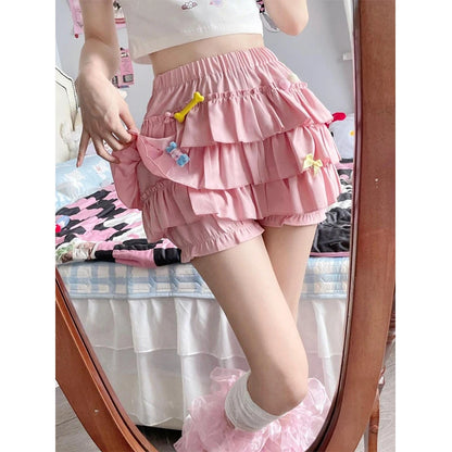 Y2K Sweet Ruffle Mini Skirt – Kawaii Lolita A-Line, Harajuku High-Waisted Bow Skirt in Pink & White