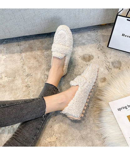 Warm Outdoor Shoes Plush Design British Style White Snow Boots Ladies' Casual Flats New Women's Winter