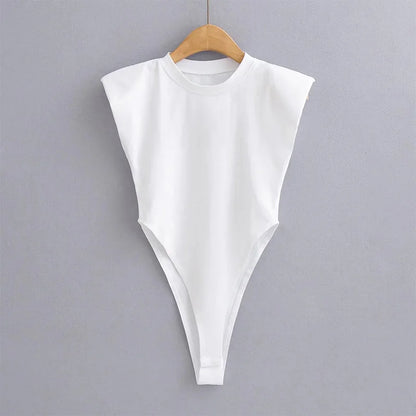 Sexy Bodycon Bodysuit – Summer One-Piece, Padded Shoulder, Sleeveless