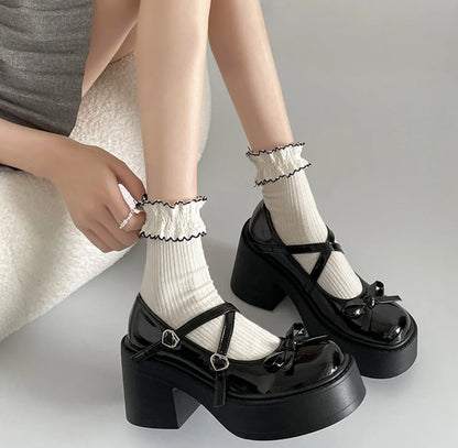 Lolita Mary Jane Shoes – Japanese Style, Vintage, Shallow High Heels, Chunky Platform, Cosplay Sandals
