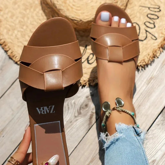 Designer Brand Flat Slippers - Woven Comfortable Casual Bottom Slippers for Women, Summer New Collection