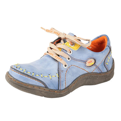 Hand-Stitched Leather Sneakers – Lightweight Flat Design Shoes for Women