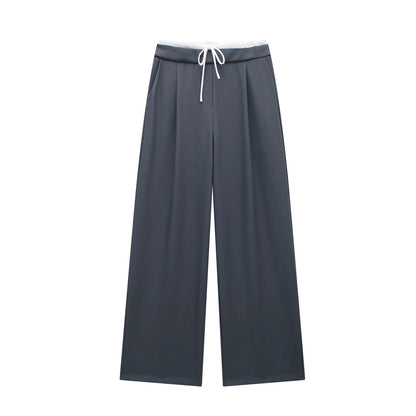 Women Fashion Straight Pants – Solid Color, Lace-Up, Side Zipper, Vintage Style, High Elastic Waist, Chic Lady Trousers