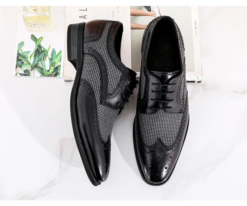 Leather Brogues – Fashion Wedding Party Men Dress Shoes, Italian Designer Male Driving Formal Shoes, Lace-Up Men Oxfords, Big Size