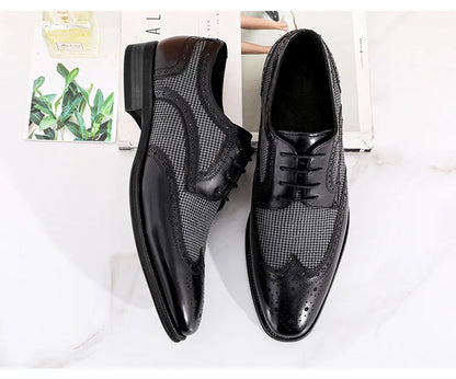 Leather Brogues – Fashion Wedding Party Men Dress Shoes, Italian Designer Male Driving Formal Shoes, Lace-Up Men Oxfords, Big Size