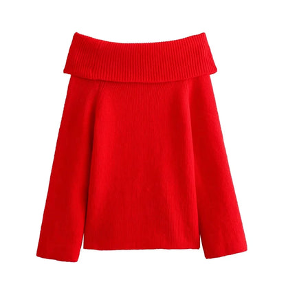 Chic Off-Shoulder Knitted Sweater – Long Sleeve, Casual Autumn Wear for Women