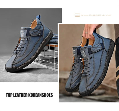 Handmade Leather Shoes – Casual Slip-on Loafers, Breathable Leather Flats for Men, Fashion Moccasins, Tooling Shoes, Plus Size