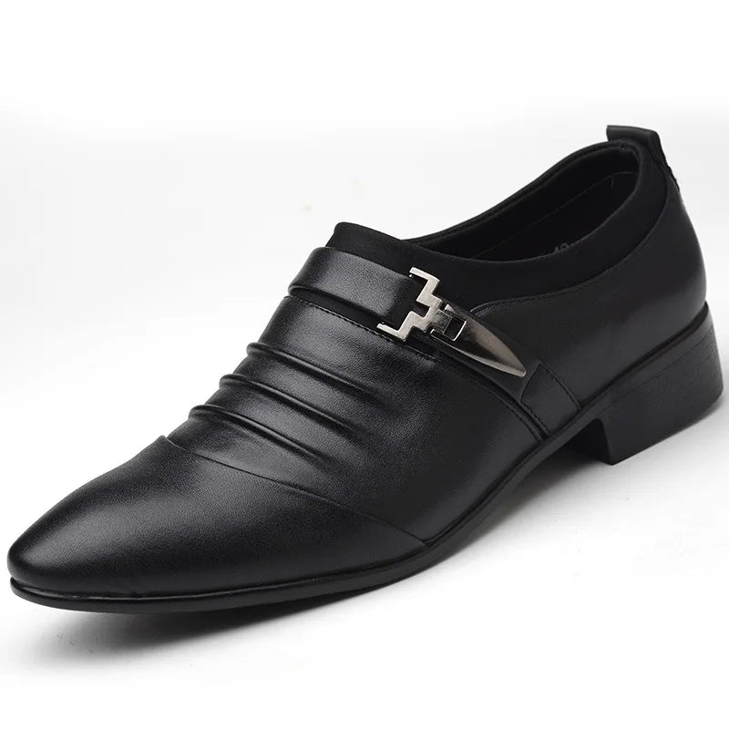 Classic Dress Shoes – Slip-on Black Leather Shoes for Men, Plus Size, Pointed Toe, Business Casual, Formal Shoes for Wedding