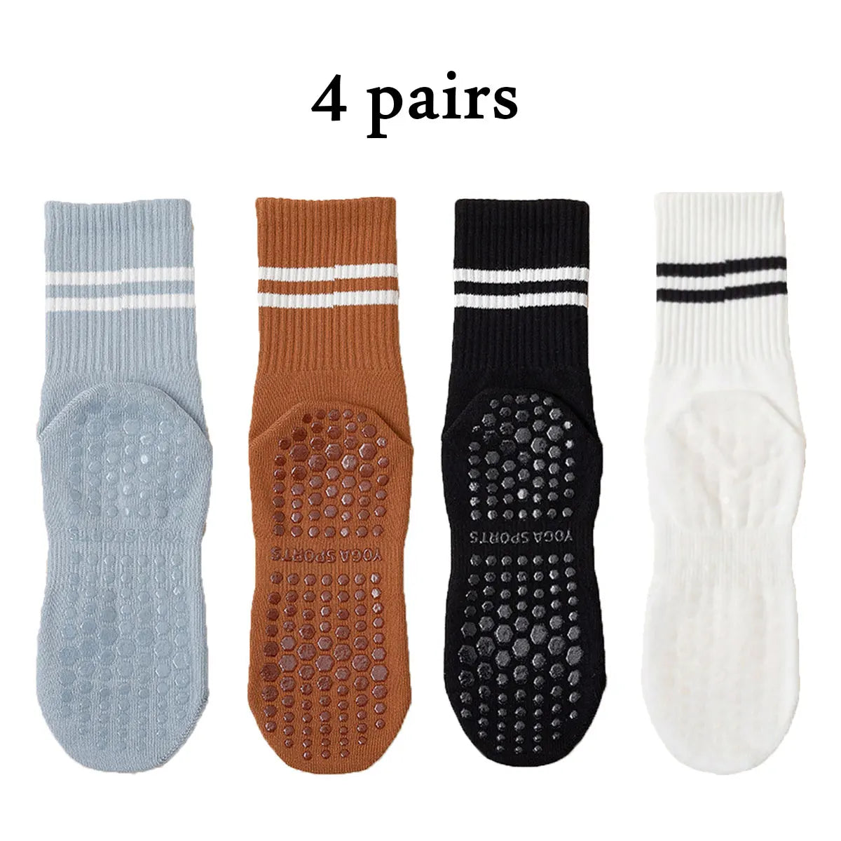 4 Pairs Medium length Socks, Pure Cotton Anti Slip Silicone Indoor Fitness Pilates