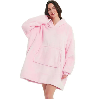 Winter Oversized Blanket Hoodie – Unisex Pullover, Fleece, Long Flannel Sleeves, Giant TV Sweatshirt