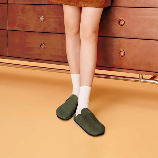 Suede Clogs - Mules with Cork Footbed, Arch Support, Fashionable Non-Slip Outdoor Beach Slippers, Home Shoes for Women