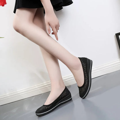 Lace Hollow Breathable Little White Shoes - Flat Mid Wedge Heel Women's Summer Beauty Sneakers