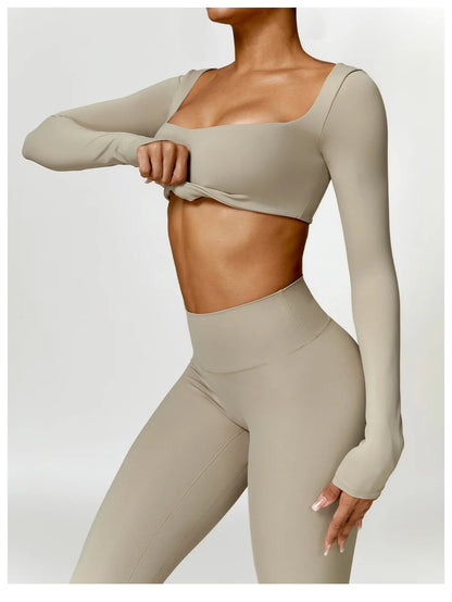 Sportswear Set – Long-Sleeve Top & High-Waisted Shorts or Leggings