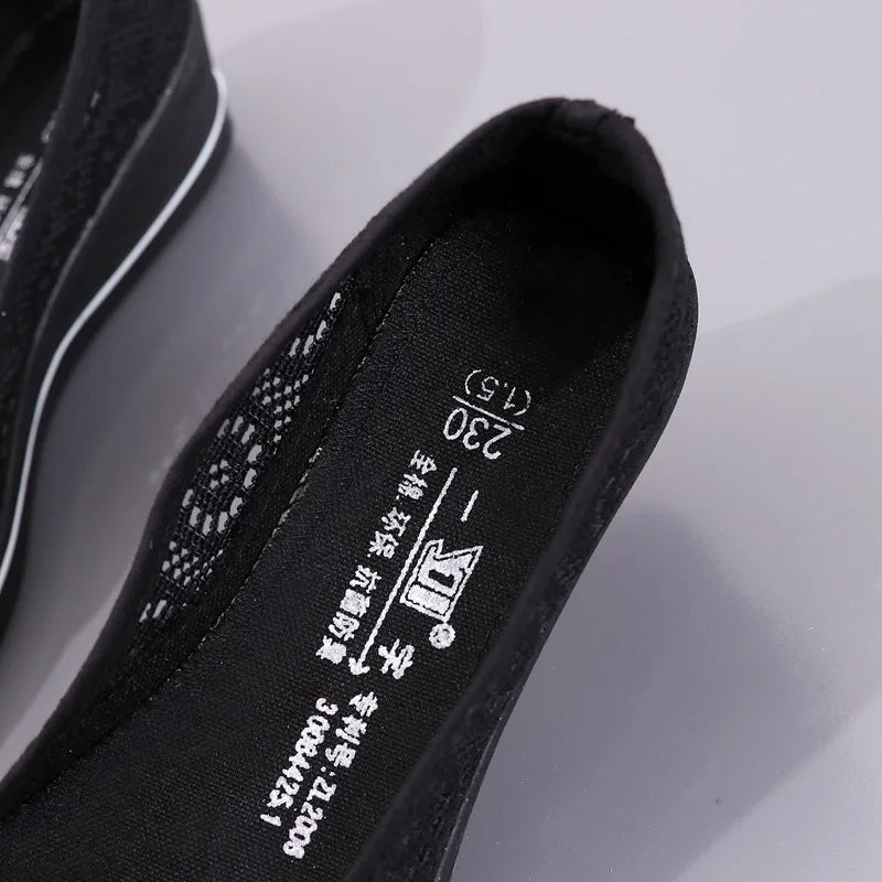 Lace Hollow Breathable Little White Shoes - Flat Mid Wedge Heel Women's Summer Beauty Sneakers