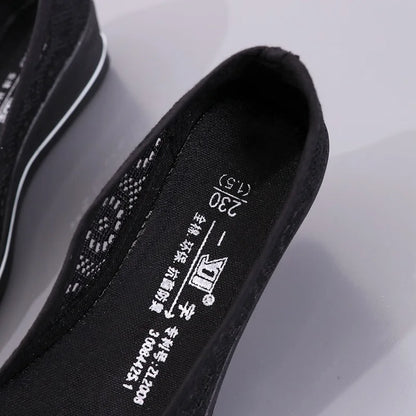 Lace Hollow Breathable Little White Shoes - Flat Mid Wedge Heel Women's Summer Beauty Sneakers