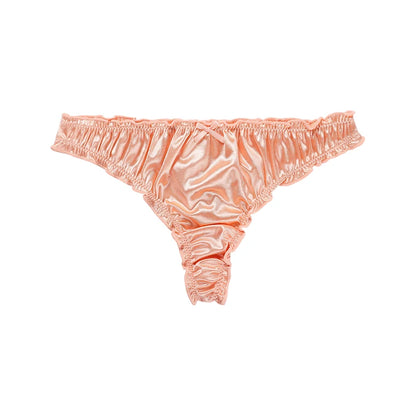 Ladies Frill Trim Satin Panties – 100% Ice Silk, Seamless, No Show, Invisible Briefs, Tanga Style