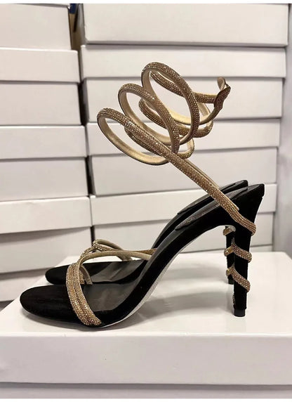 Star style Luxury Crystal Snake Coiled Women Sandals Sexy Stiletto High heels