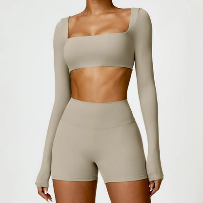 Sportswear Set – Long-Sleeve Top & High-Waisted Shorts or Leggings