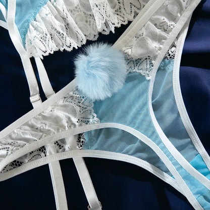 Lace Bra Set – Women's 4-Piece Lingerie Set with Stockings, Floral Bra, Panty & Garter Kit, Sexy Erotic Intimates