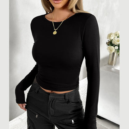 Women's Y2K Back-to-School T-Shirt – Long Sleeve, Slim Fit, Casual Pullover, Basic Streetwear for Spring & Fall