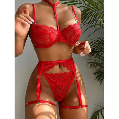 Sexy Babydoll Lace Bra and Panty Set – Sheer Erotic Lingerie, Seductive Underwear Dress for Women