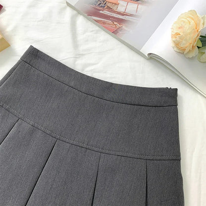 Summer Women's Pleated Skirt – Slim Fit, Solid Color, High-Waisted, College Style A-Line
