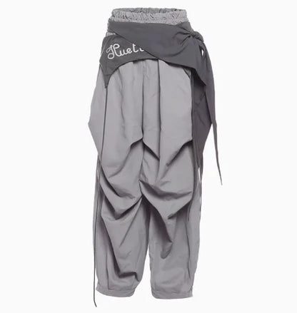 Fashion Contrast Color Patchwork Trousers – Elastic High Waist, Loose Fit, Wide Leg, Streetwear, Cargo Pants, New Arrival