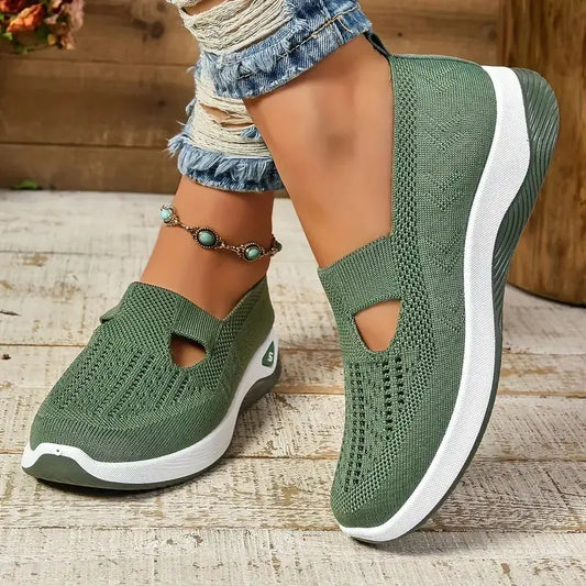 Soft Sole Knitted Sneakers - Breathable Comfort Casual Sports Shoes Woman Lightweight Hollow Out Mesh Flats Summer Shoes For Women
