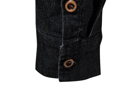 Elastic Cotton Denim Shirt Men Long Sleeve Quality Cowboy Shirts