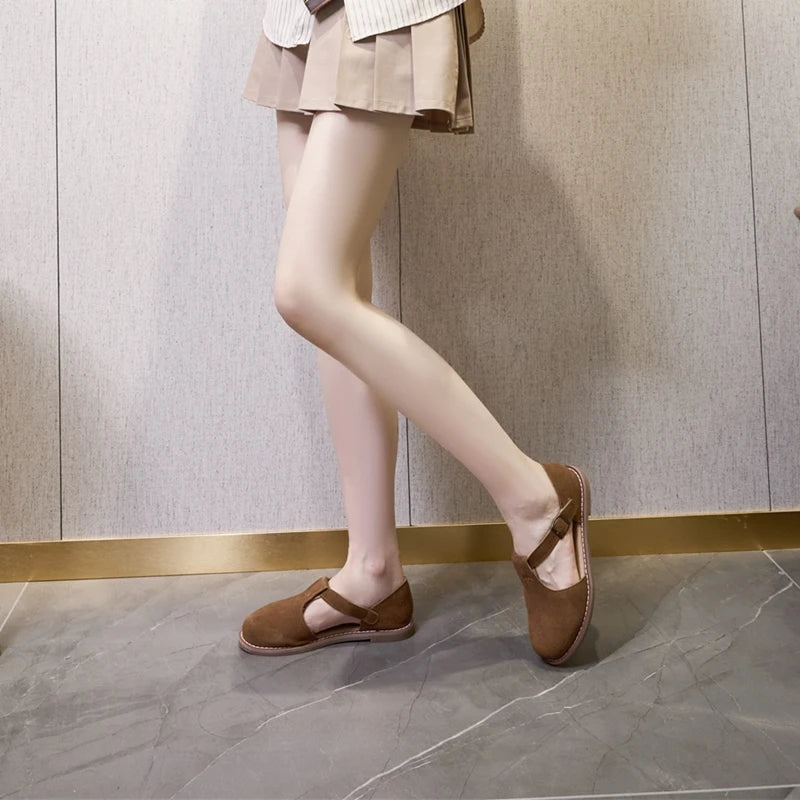 Flat-Soled Retro Frosted Genuine Leather Women's Sandals - New Hollow Roman Baotou Sandals for Women
