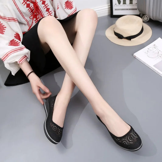 Lace Hollow Breathable Little White Shoes - Flat Mid Wedge Heel Women's Summer Beauty Sneakers
