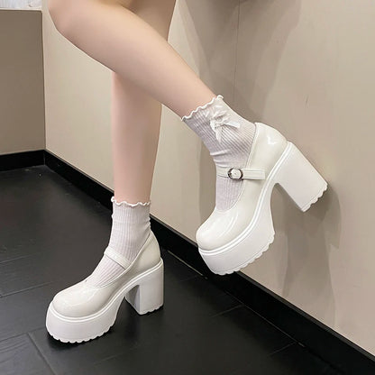 Super High Heels Mary Jane Shoes for Women – Goth Chunky Platform Pumps, Plus Size, Ankle Buckle, Party Lolita Shoes