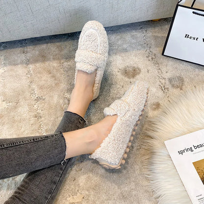 Warm Outdoor Shoes Plush Design British Style White Snow Boots Ladies' Casual Flats New Women's Winter