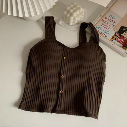 Women's Y2K Cropped Top – Built-in Bra Pads, Summer Corset Style, Korean Suspenders, Sexy Camisole, Slim Fit, New Arrival