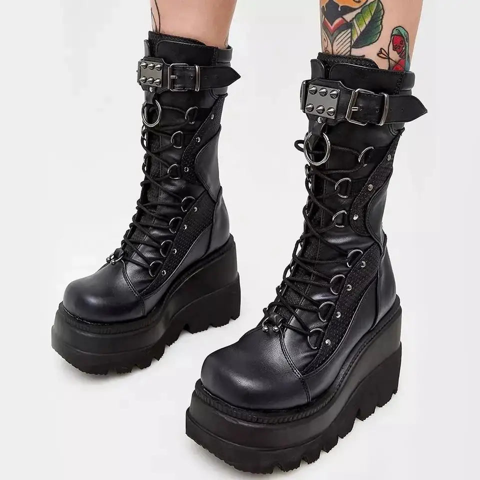 Punk Style Amazon Cross-Border Sneaker Boots – Plus Size, Thick Bottom, Medium Height, Rubber Forefoot Material, New Women’s