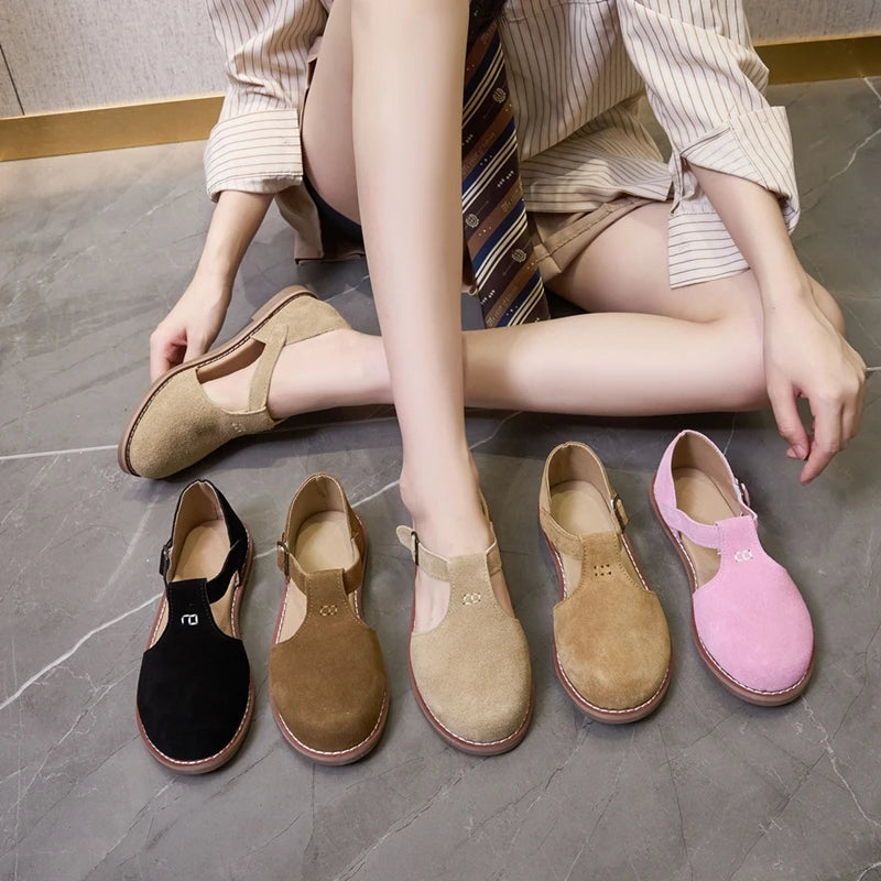 Flat-Soled Retro Frosted Genuine Leather Women's Sandals - New Hollow Roman Baotou Sandals for Women