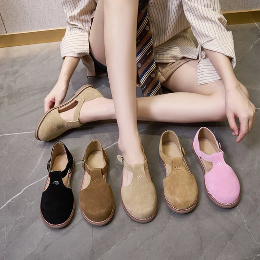 Flat-Soled Retro Frosted Genuine Leather Women's Sandals - New Hollow Roman Baotou Sandals for Women