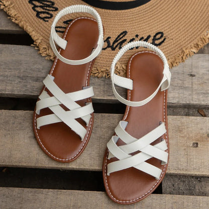 Chic Spring Essential - Women's Lightweight Flat Sandals with Easy-Fit Elastic Band, Perfect for All-Day Comfort and Style