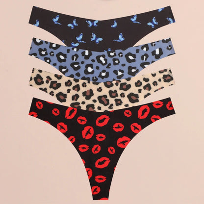 4PCS Ultra Soft Thong Panties – Sexy Graphic Print, Seamless, Stretch, Leopard G-String, Comfortable Lingerie