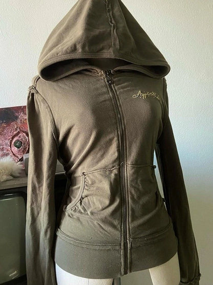 Vintage Y2K Hoodie – Women's White Print Tunic, Hooded Coat, Streetwear Fashion, Casual Sweatshirt