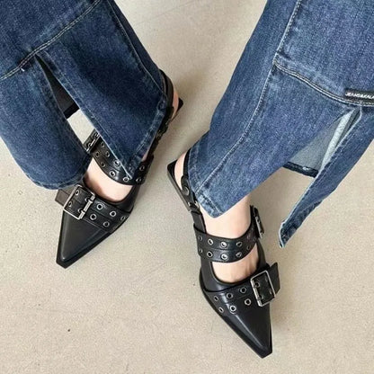 French Style Pointed Toe Mary Jane Shoes for Women – Retro Medium Thick Heel, Perfect for Skirts, Small Leather Shoes