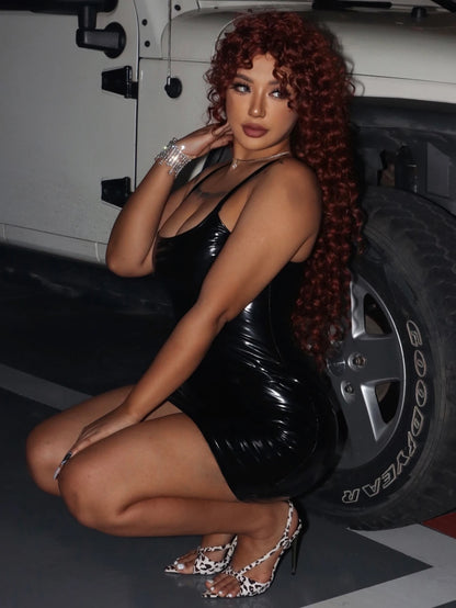 Women Sexy PU Leather Mini Dress – Sleeveless, Bodycon, Elegant Slip Dress for Party & Night Club, Summer Short Dress