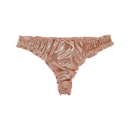 Ladies Frill Trim Satin Panties – 100% Ice Silk, Seamless, No Show, Invisible Briefs, Tanga Style