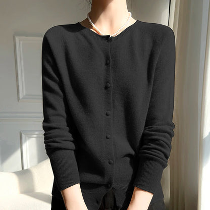 100% Wool Cardigan – Solid Color, Warm Knitwear, Casual Autumn Winter Outerwear