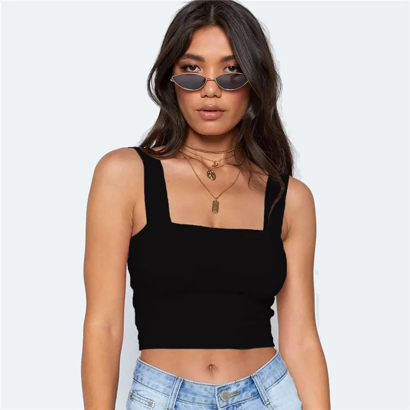 Square Neck Sleeveless Crop Top – Summer, Casual, Off-Shoulder, Cami Style, Sexy, Backless Tank