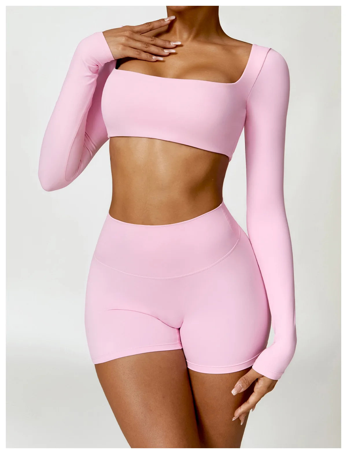 Sportswear Set – Long-Sleeve Top & High-Waisted Shorts or Leggings