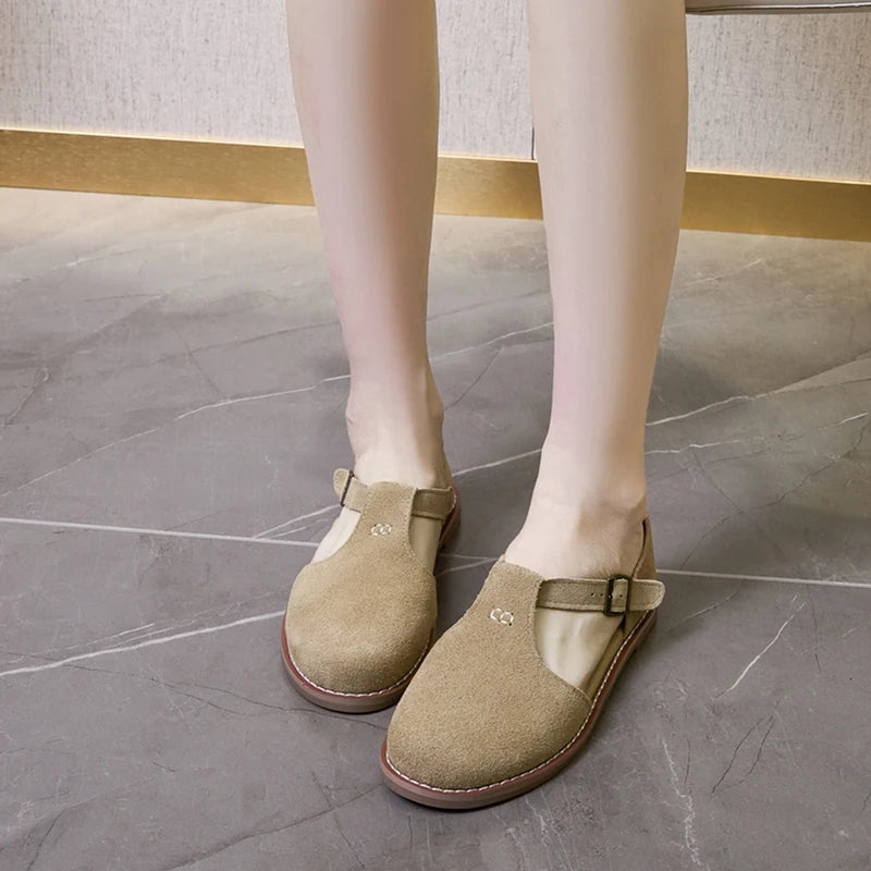 Flat-Soled Retro Frosted Genuine Leather Women's Sandals - New Hollow Roman Baotou Sandals for Women