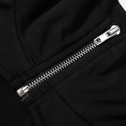 Zip Turtleneck Buckle Cutout Bodysuit – Long Sleeve, Sexy Club Romper, Black Techwear Jumpsuit for Women