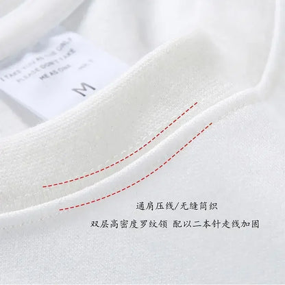 Heavy-duty Pure Cotton T-shirt Thickened, Threaded Round Neck